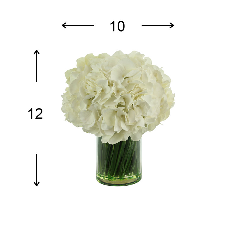 Hydrangeas in Glass Vase with Grass
