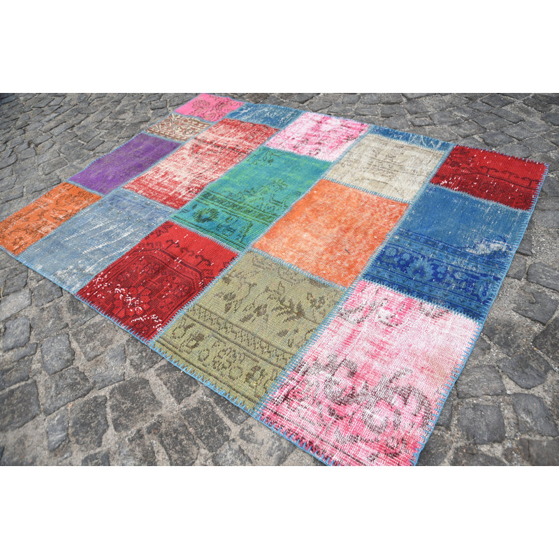 Tapis turcs, tapis 5 pi x 6,3 pi, tapis neutre, tapis géométrique, tapis bohème, tapis rouge, tapis rétro