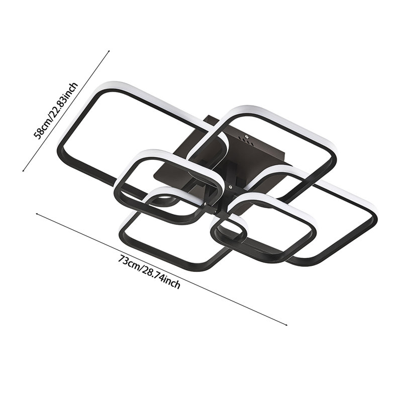 framed square 6-head modern ceiling light, Black