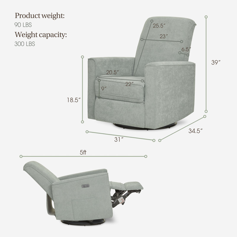 Greenguard Gold Certified Upholstered Swivel Reclining Glider, Sage