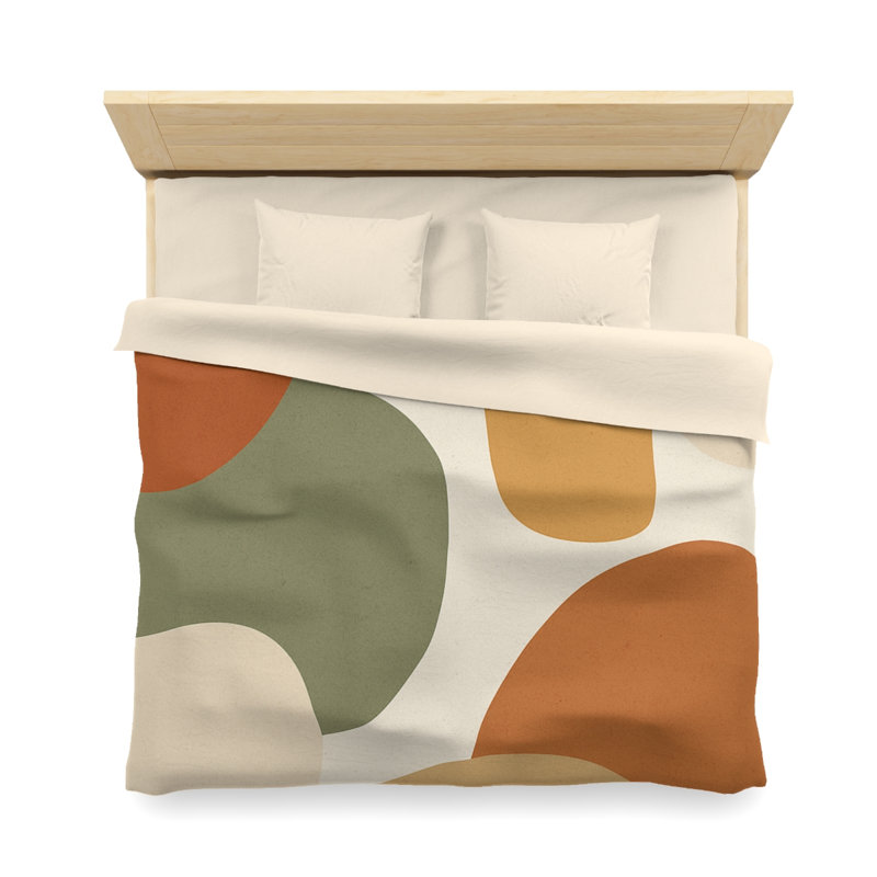 Microfiber Duvet Cover Boho Style, Design 13, King Duvet Cover, Natural/Green/Orange/Cream