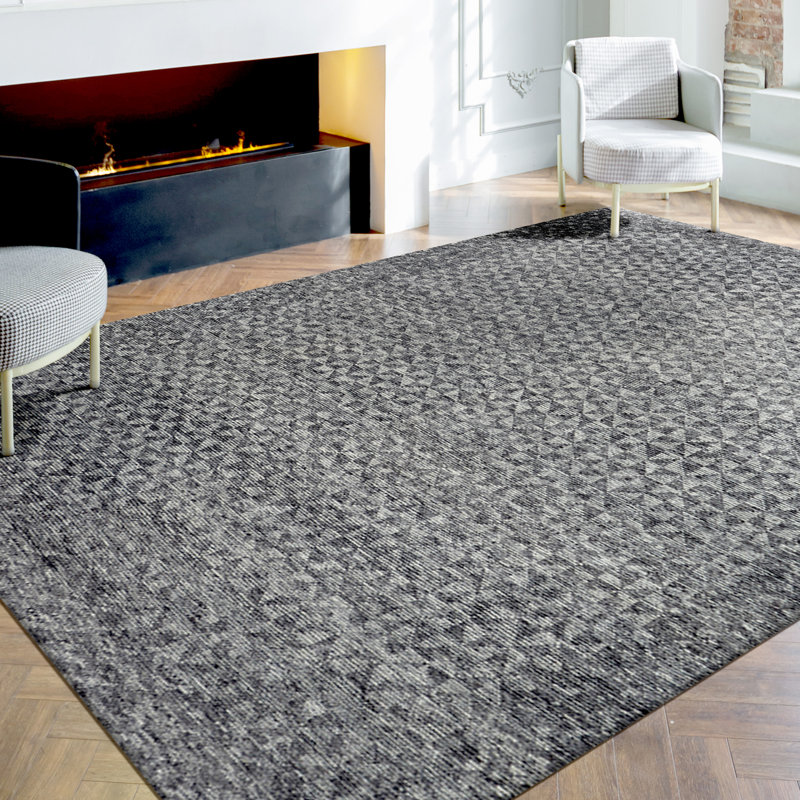 Wool Geometric Area Rug in Silver, Rectangle 8' x 10'