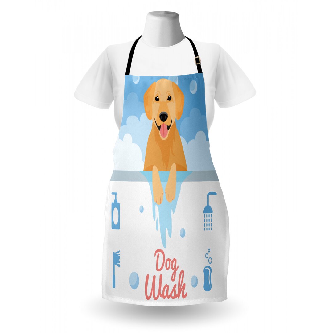 Kochschürze, Dog Wash Bath, Golden Retriever, Pale Orange Hellblau