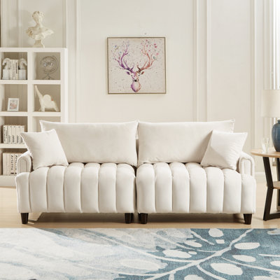 Canapé-lit futon de 83 po, canapé-lit confortable en polyester avec 2 coussins carrés, canapé-lit convertible avec dossier réglable, causeuse moderne pour le salon, beige