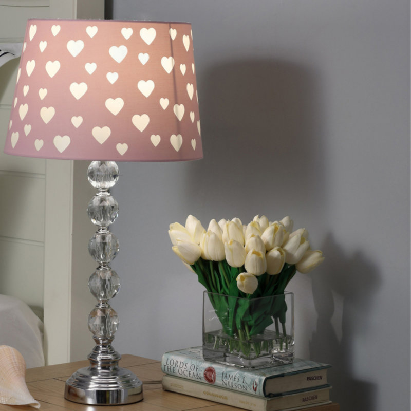 Lampe de table 22 "en forme de cœur en métal empilé en cristal" Ariel "rose / blanc
