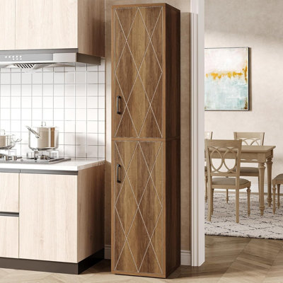 Armoire de rangement en bois | Grain de bois naturel avec porte à motif de losanges | Organisateur multifonctionnel pour le salon ou le bureau