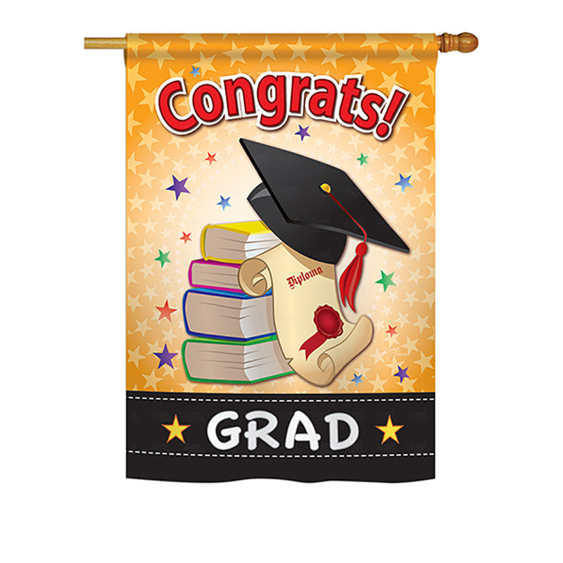 Drapeau de maison en polyester à 2 côtés Thorfast Congrats Grad, H 40 po x l 28 po