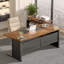 Armoire à tiroirs 63 "pour bureau de direction, bureau en L avec tablettes, bureau d'ordinateur divisé et classeur latéral suspendu, mobilier de bureau personnel pour bureau à domicile, brun rustique et noir