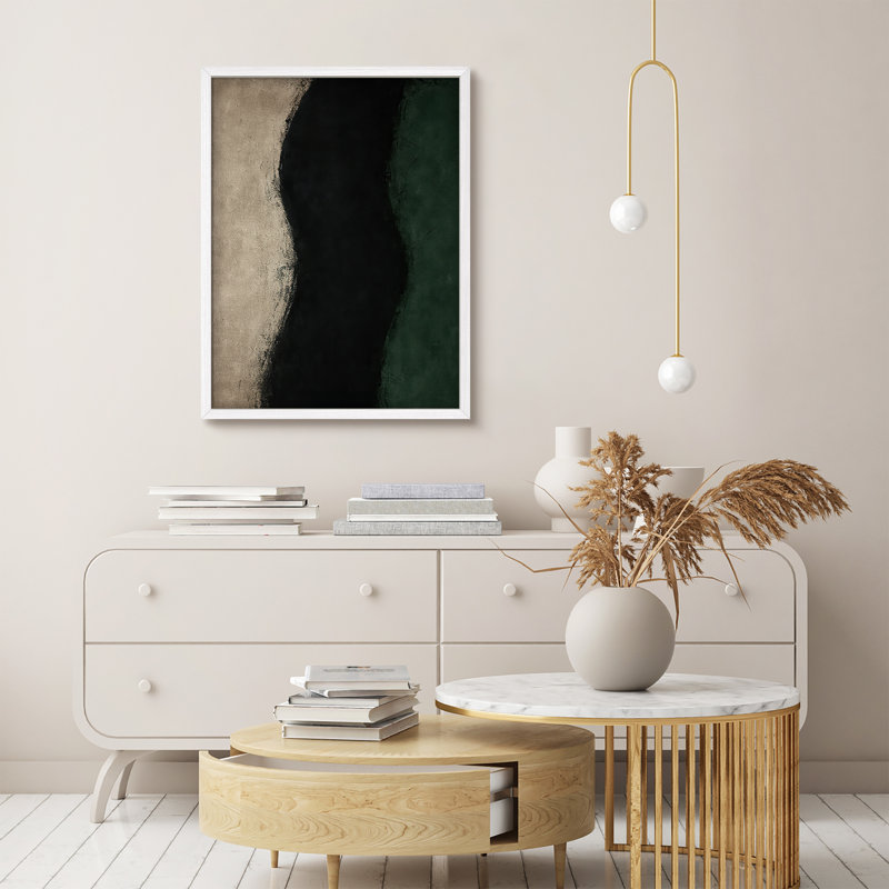 Reproduction d'art encadrée abstraite pour décoration intérieure moderne, H 14 po x l 11 po, Blanc