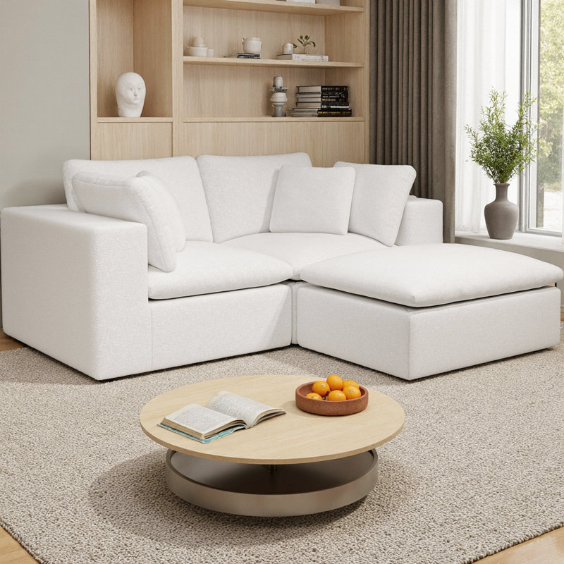 Canapé modulaire en L avec repose-pieds, canapé en velours côtelé moelleux sans assemblage, canapé compressé à 3 places pour le salon, l’appartement et la chambre à coucher