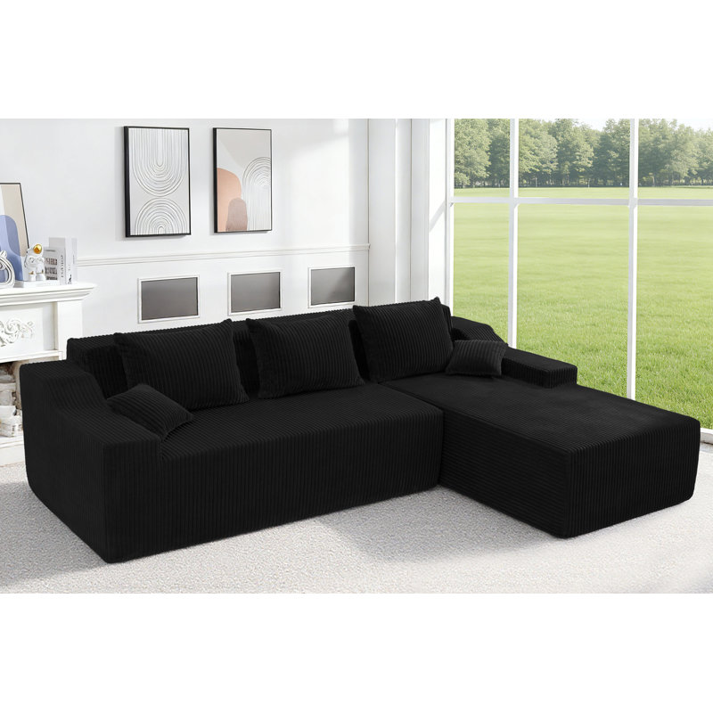 Canapé modulaire convertible en L 101 po, Orienté à droite, Noir