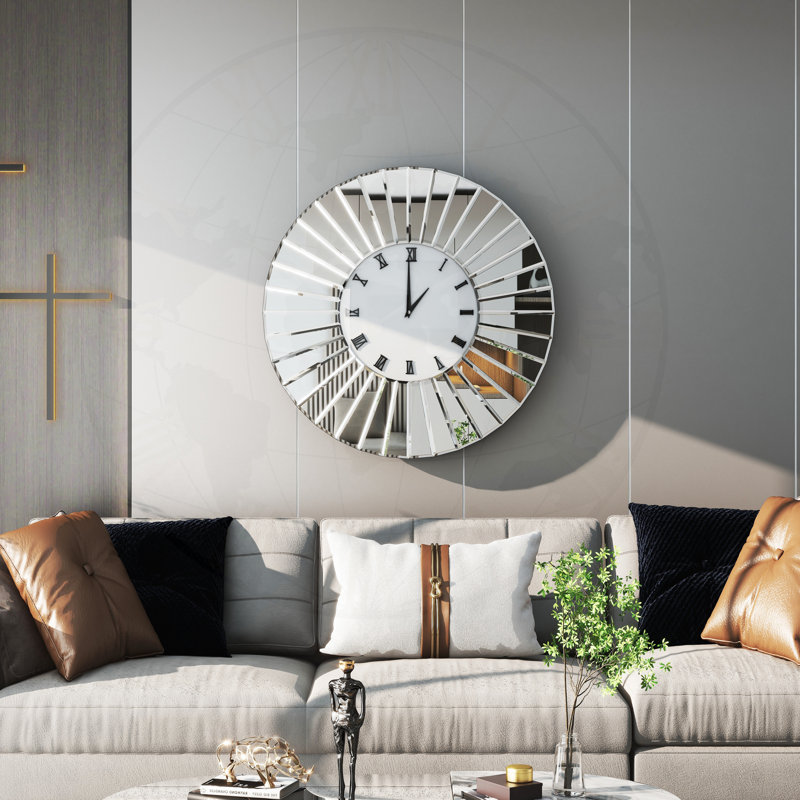 Horloge murale décorative à chiffres romains en miroir
