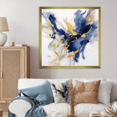 «Dark Blue And Gold Strokes IX», reproduction d'art sur toile