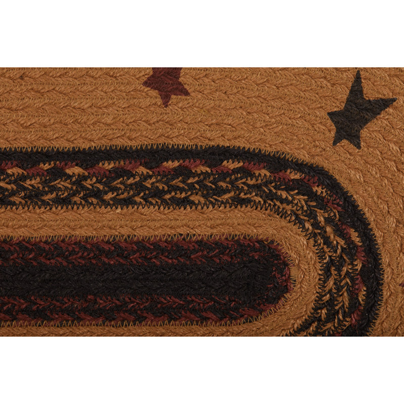 Heritage Farms Star Jute Runner 13X48 Primitive Country Braided Kitchen Tabletop Design, 48" L x 13" W