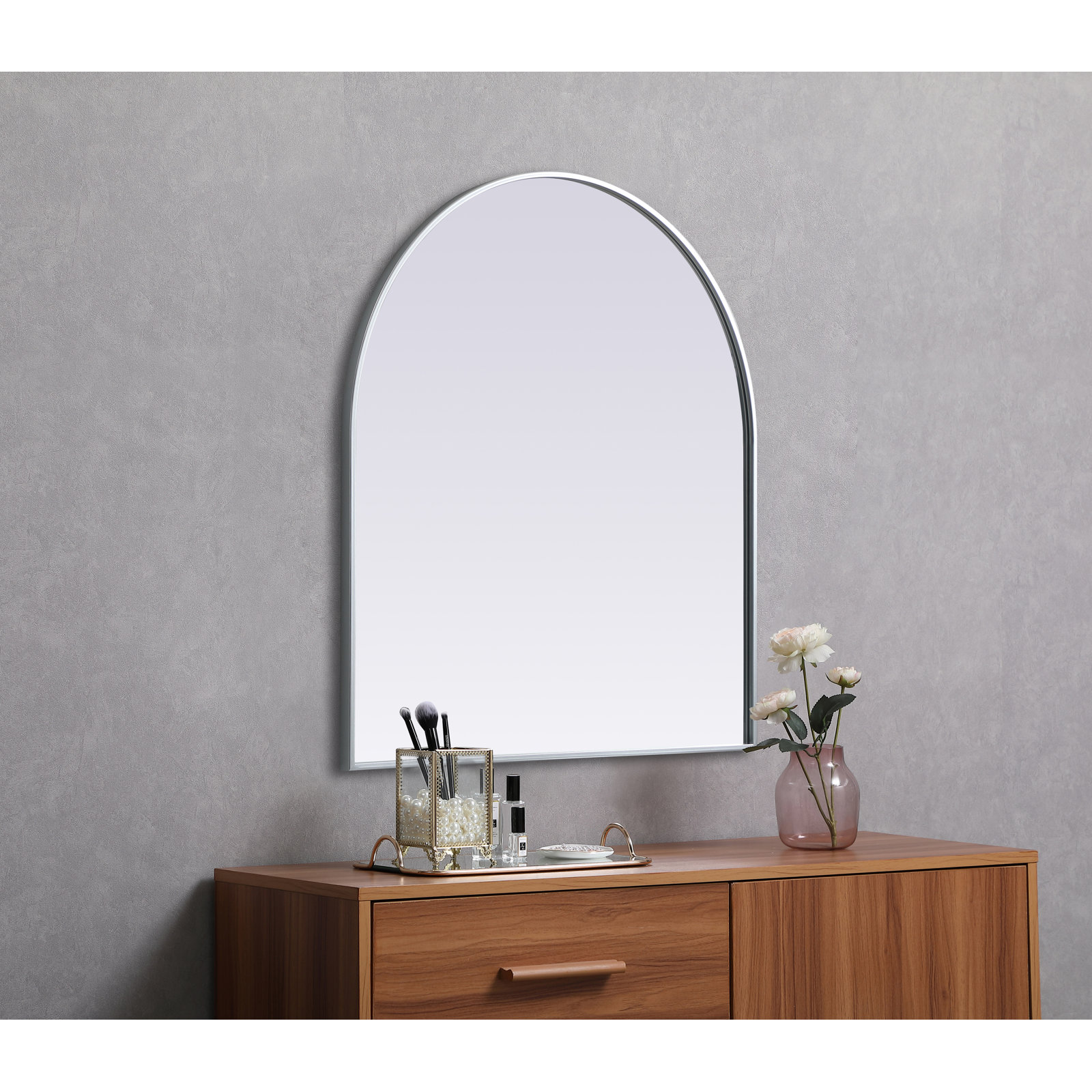 Sabine Metal Arch Wall Mirror, Silver, 36" x 33"
