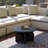 Solid Wood Round Coffee Table with Arch Pedestal Base and Matte Black Finish