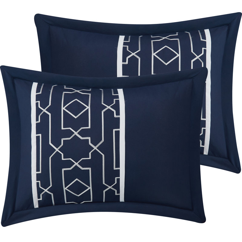 Navy Geometric Microfiber Queen Comforter Bedding Set