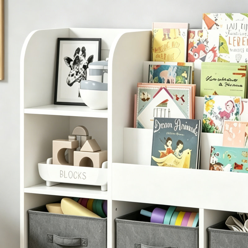 Bibliothèque et bibliothèque pour enfants avec 3 présentoirs pliables en tissu