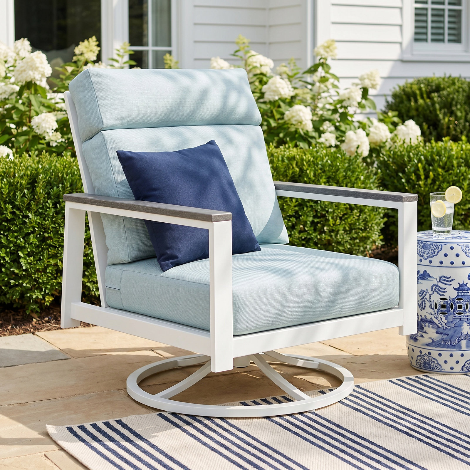 Townsend Sunbrella® Swivel Patio Lounge Chair, Brown, Canvas White