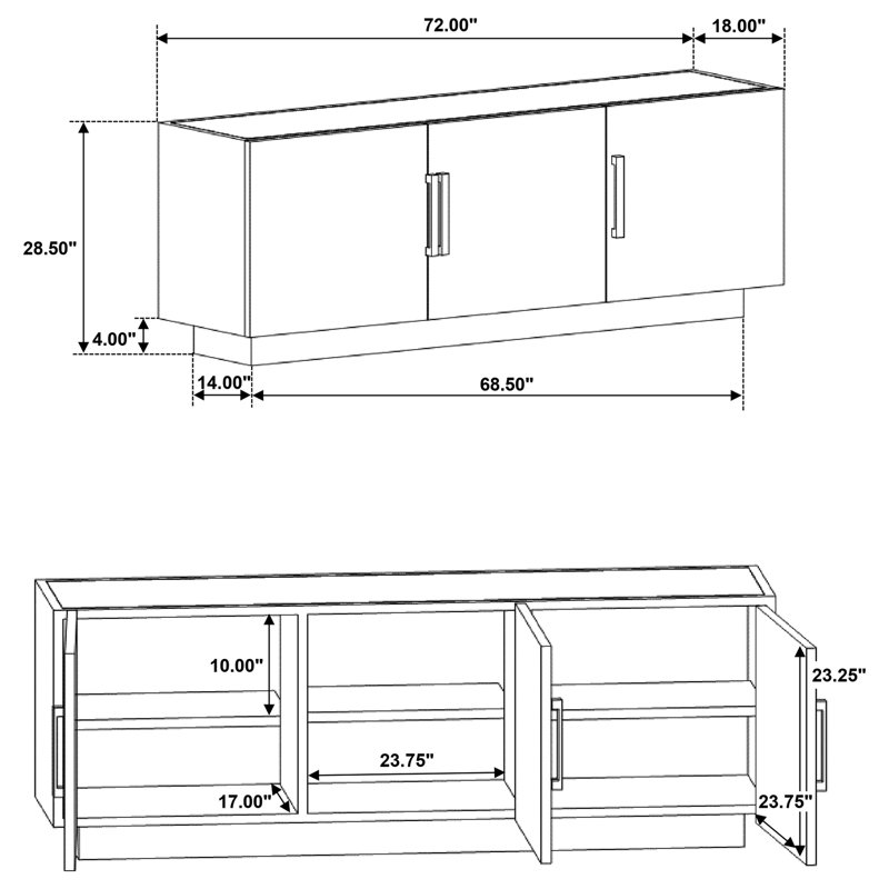 Grey 3-door Marble Top Sideboard Buffet
