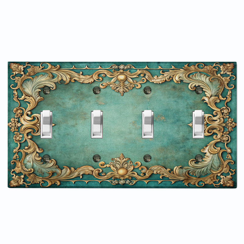 Couvercle de plaque d'interrupteur en métal; Bascule à 4 bandes standard des États-Unis - image imprimée d'un cadre floral antique