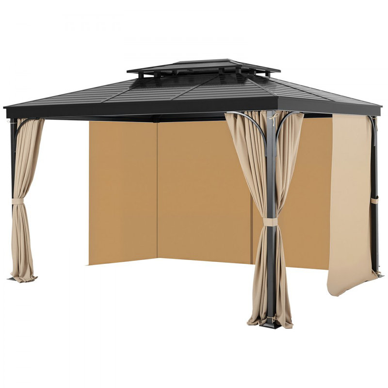 Outdoor Gazebo Privacy Curtain 12' x 10' x 7.3' Waterproof Gazebo Curtains Khaki, Khaki, 87" W x 135" L