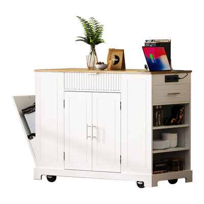 Mediun Kitchen Island With Trash Can Storage Cabinet And 3 Drawers