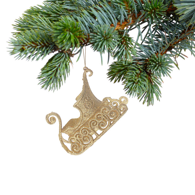 Gold Glitter Plastic Trumpet-Shaped Holiday Ornament Set