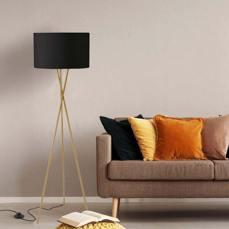 Ritwik 150cm Tripod Floor Lamp, Black, Polished Brass Plate