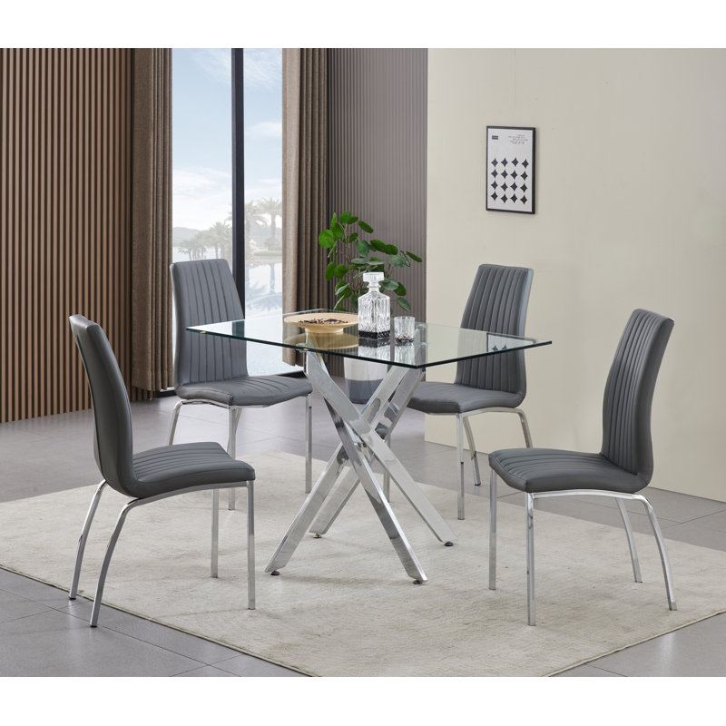 4 -Person Glass Dining Set, Grey