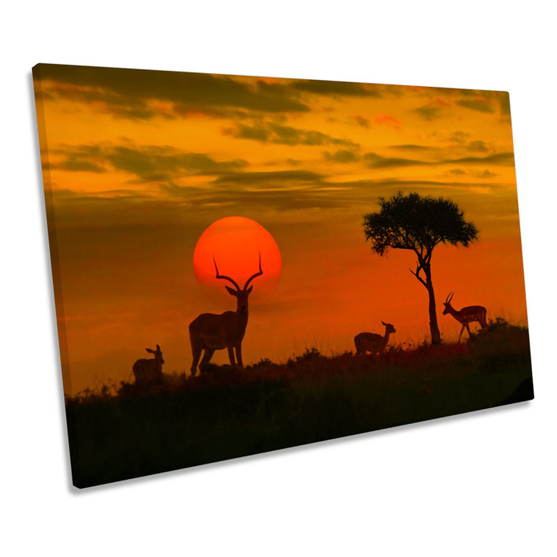 Africa Sunset Wildlife Safari - Wrapped Canvas Print, 91.4cm H x 137.2cm W x 4cm D
