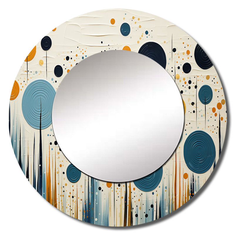 Saarya coloré Mid Century Minimalist Oasis II - miroir mural unique minimaliste, miroir rond moderne, impression d'art en métal