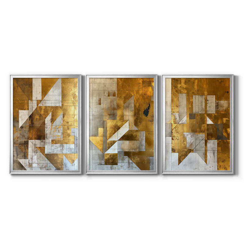 ABSTRACT Series CXV - Toile tendue avec châssis sur mesure - 3 pièces, H 21 po x l 30 po, Argent argent