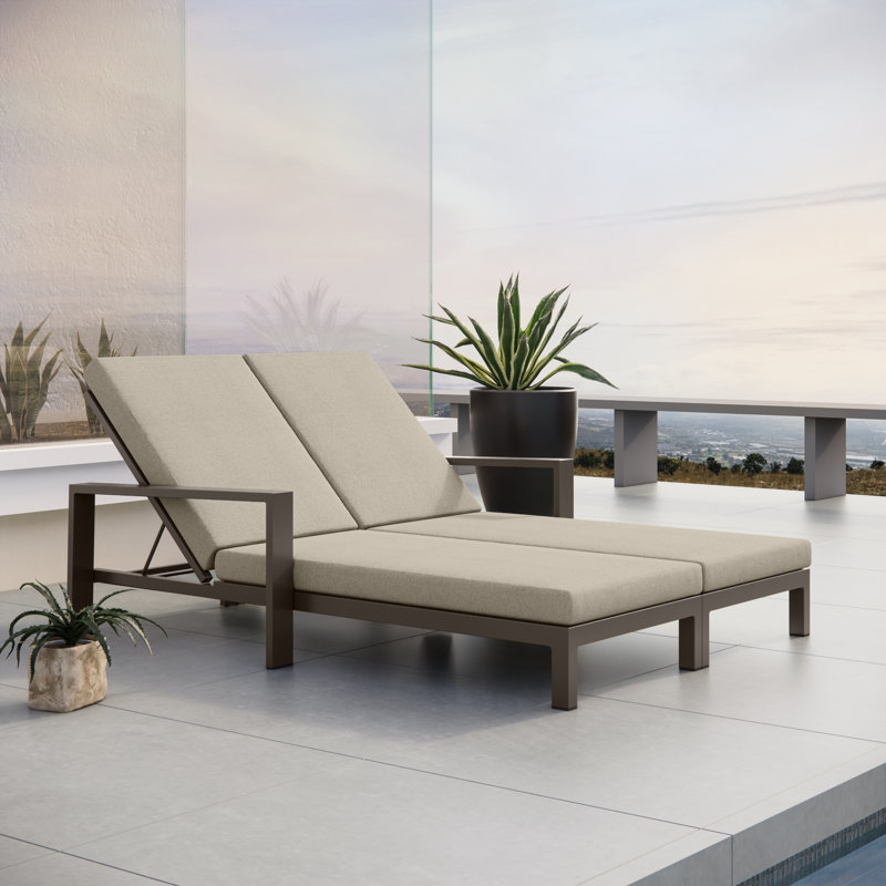 Hoyt Outdoor Metal Double Chaise Lounge, Bronze, Khaki