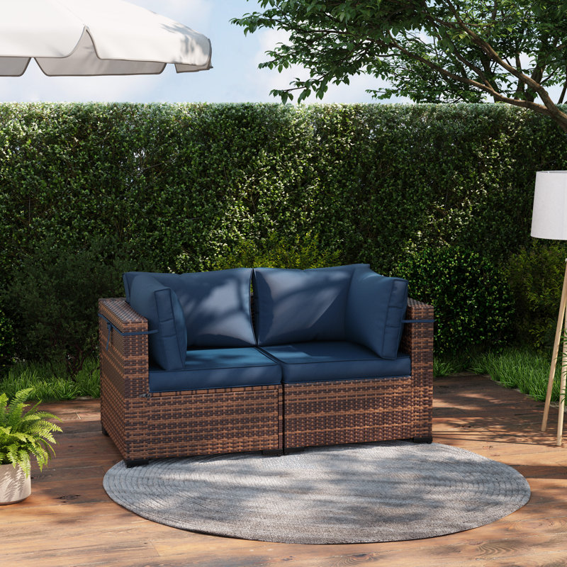 Wicker Outdoor Patio Sofa, Navy