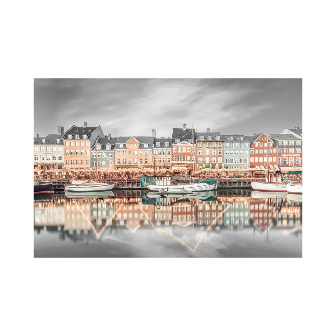 Kopenhagen Vintage Nyhavn Idyllische Abendimpression von Melanie Viola - Galerie-verpackte Leinwand Giclée auf Leinwand