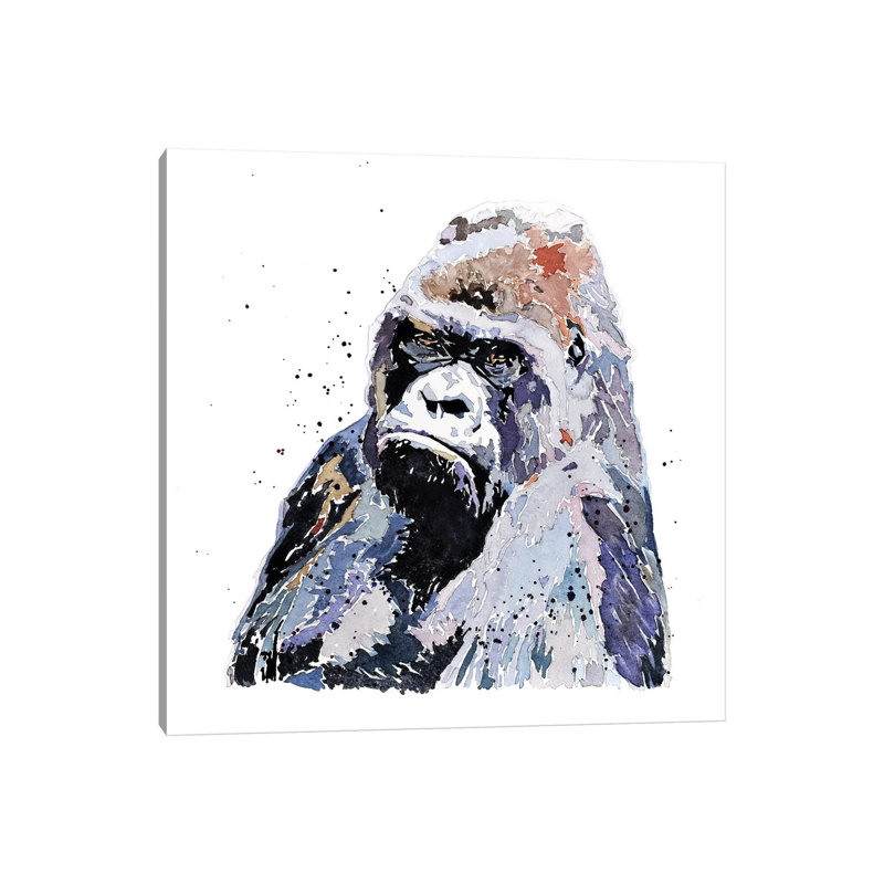 Grand garçon Gorilla par Edwatercolours-impression, Pas de tapis, H 18 po x l 18 po x 1,5 po, Toile tendue