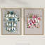 Family Boho Flowers And Floral Pink And Blues Modern - 2 Piece No Frame Print Set-88622408