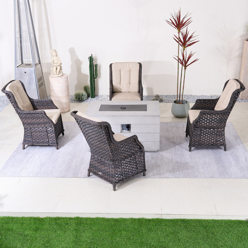 Ensemble de conversation à 4 places avec coussins Nouriah, Beige, Brun