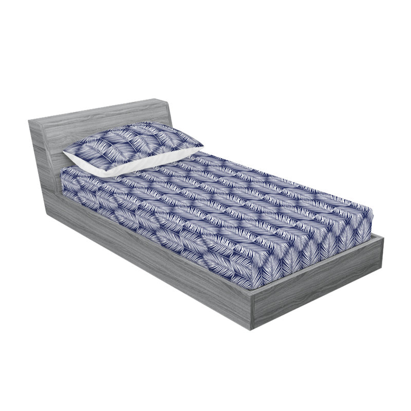 Microfiber Floral Sheet Set, Twin XL Sheet Set + 1 Pillowcase, Navy Blue