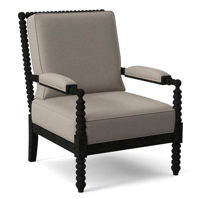 Lind Island 29" Wide Lounge Chair, Sunbrella Beige Pinstripe; 6205-74, Antique Black Finish