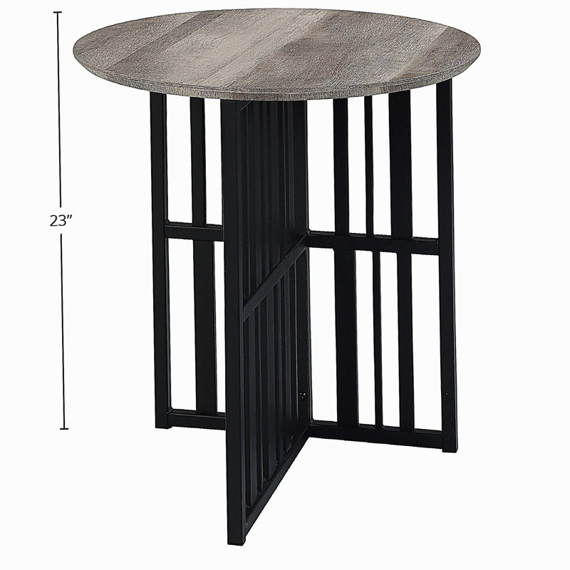 Table d'appoint en chêne vintage et noire, avec base à double colonne