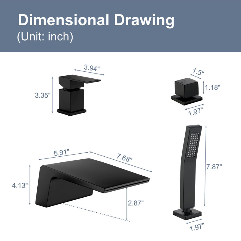1 Handle Bathroom Waterfall Faucet with Diverter, Matte Black