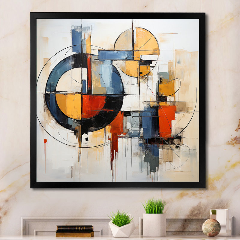 «Mid I Century» abstrait coloré Fusion I - art abstrait Mid-Century, H 16 po x l 16 po x P 1 po, Cadre photo noir