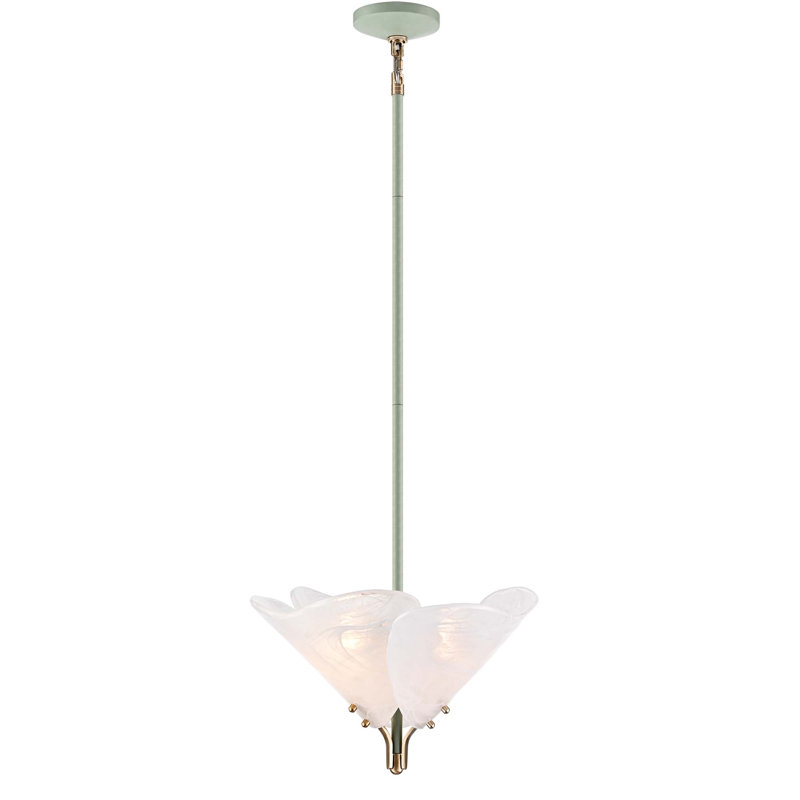 Suspension Florenza à 2 lumières de 40,6 cm (16 pouces) en laiton satiné/sauge avec verre vaporeux effet nuage.