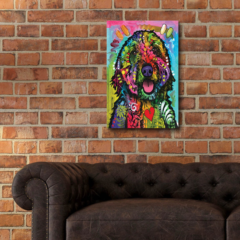 «Golden Doodle» par Dean Russo, art mural en verre acrylique, H 24 po x l 16 po x P 0,2 po
