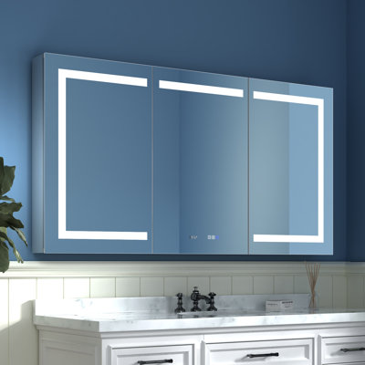  Recessed or Surface Mount Framed 3 Door Medicine Cabinet with 6 Adjustable Shelves and Lighting