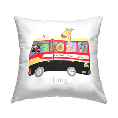 Lima Travel Bus Fun Animals Printed Throw Pillow Design By Carla Daly