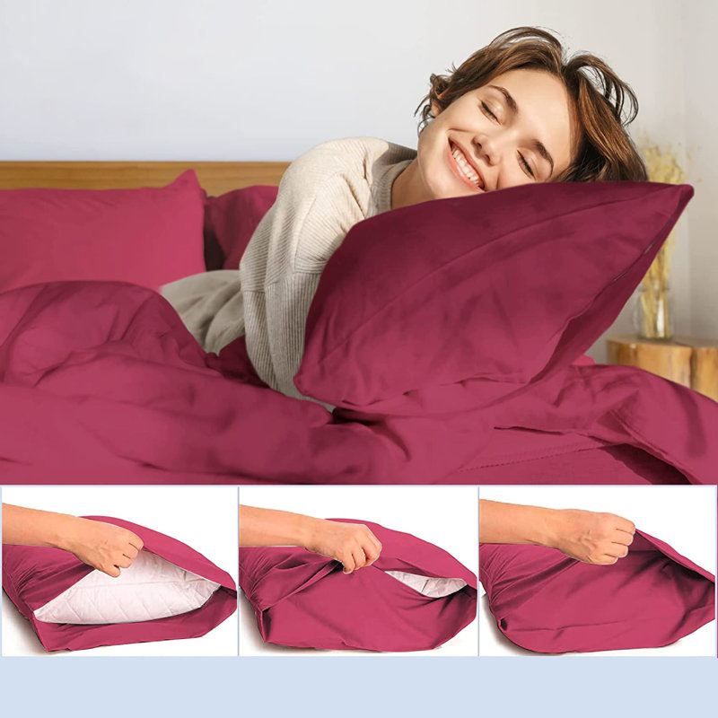 LuxClub 2 PC Burgundy Queen Performance Microfiber Solid Pillowcase Set, Burgundy, Queen Pillowcase