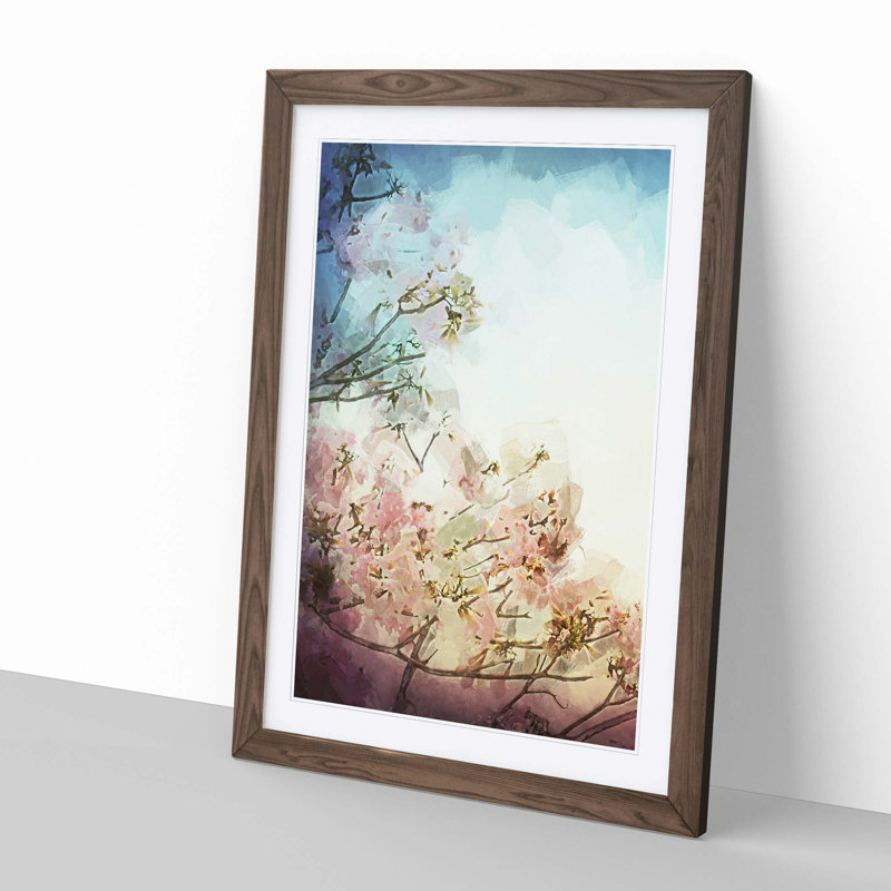 Pretty Pink Cherry Blossom Tree in Abstract - Framed Print, 50cm H x 35cm W x 2cm D, Walnut